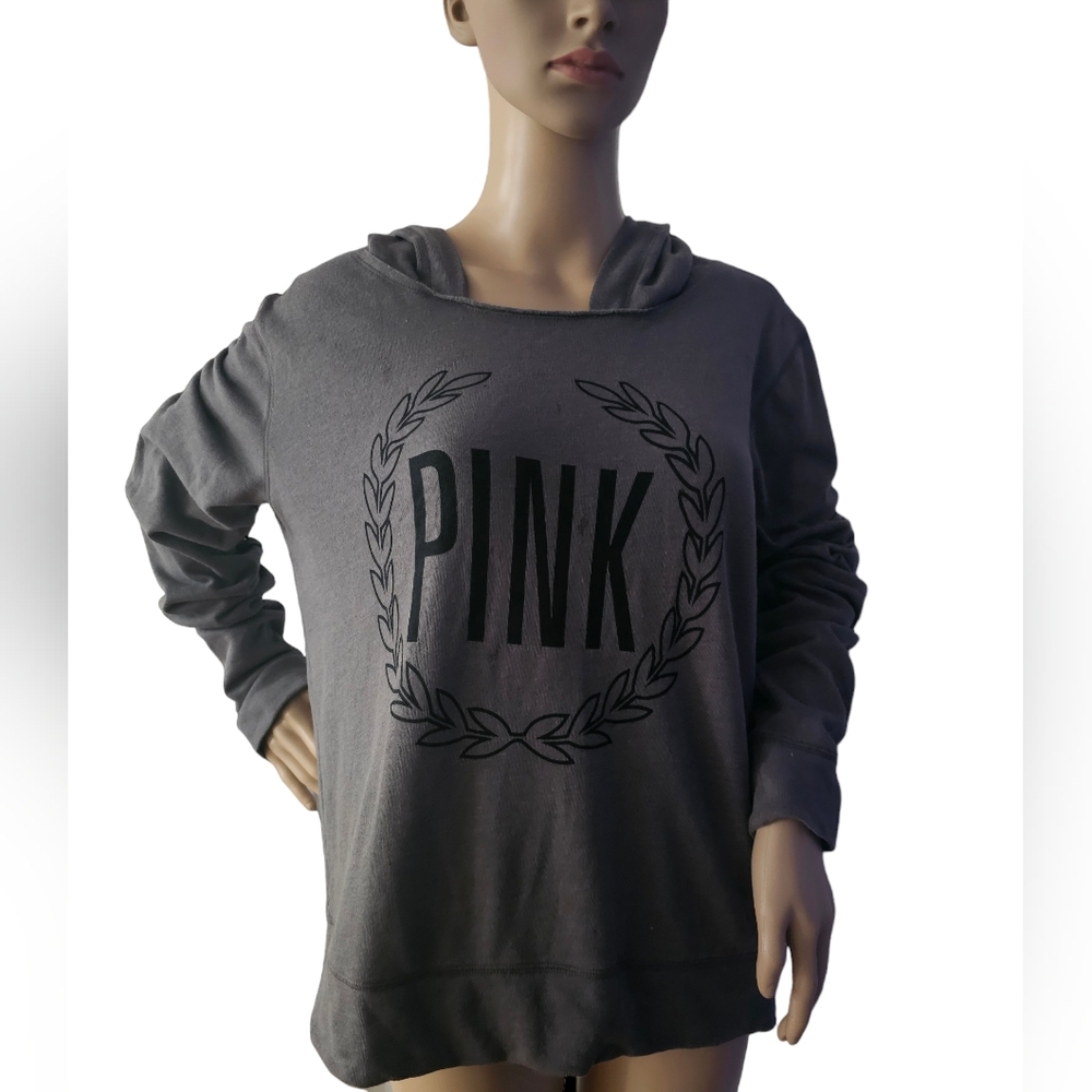 PINK Gray Hoodie Sweater (Large)